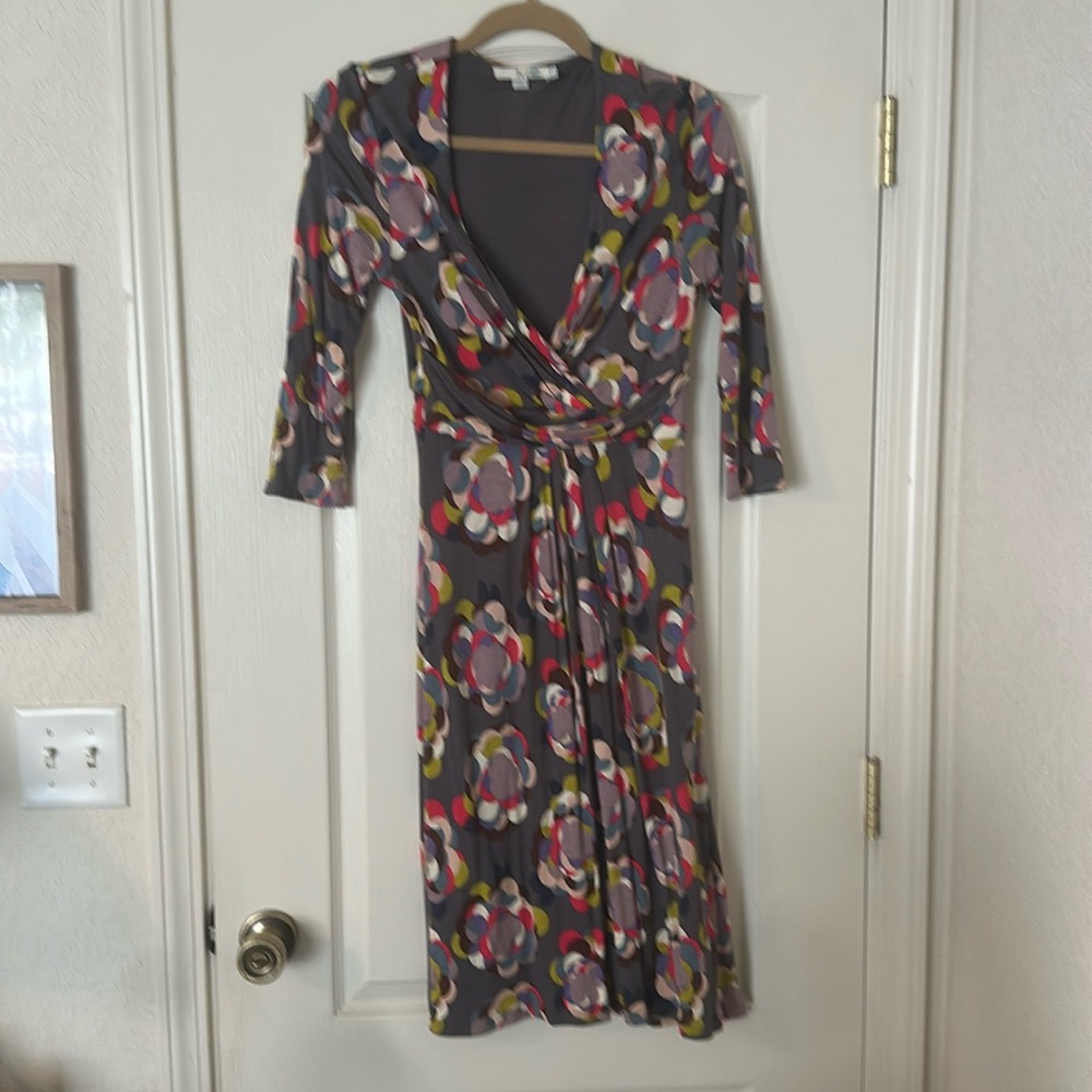Boden Drapey Jersey Dress WH401 Faux Wrap Detail 3/4 Sleeve Sz8R